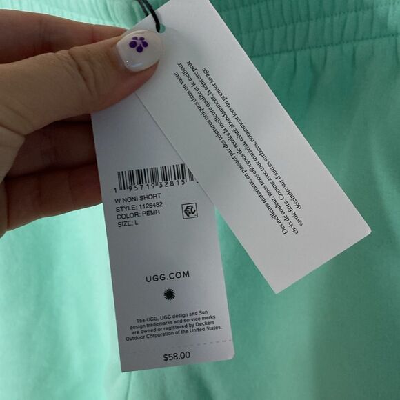 NWT- UGG-Nono short- peppermint green neon pink stitched logo- Size Large - Picture 7 of 9